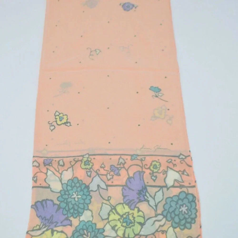 Ginnie Johansen Scarf Pink Gray Floral Silk Scarf